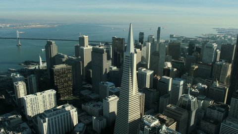 Aerial view of the Transamerica Pyramid building and city of San Francisco, California, North America, USA