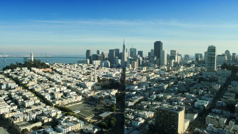 Aerial view towards San Francisco city and Bay area, California, North America, USA