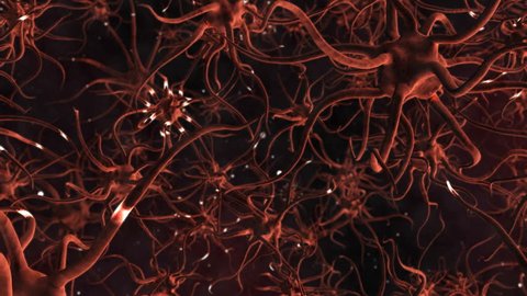 Digital motion graphic of neurons, electric impulses passing between human brain cells