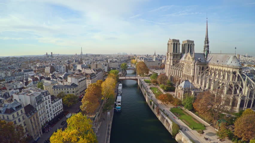 Aerial view of Paris with Notre Dame cathedral Royalty-Free Stock Footage #21298456