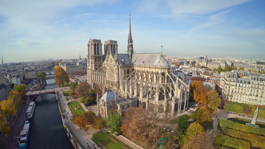 Aerial view of Paris with Notre Dame cathedral Royalty-Free Stock Footage #21298483