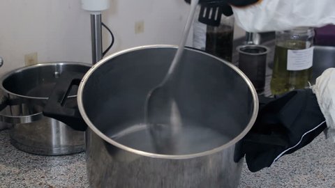 Turbid Liquid In Stainless Steel Pan Blending By Churn