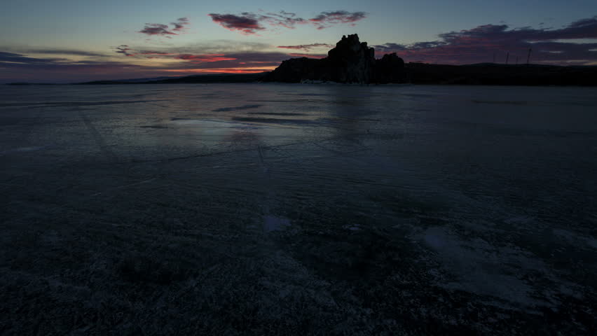 4K. Sunrise over the island of Olkhon, Lake Baikal, Irkutsk region, Russia. Ultra HD, 4096x2304