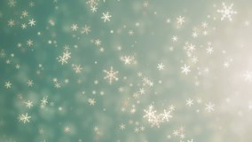 Soft beautiful blue and green backgrounds.Moving gloss particles on blue and green background loop. Winter theme Christmas background with snowflakes.