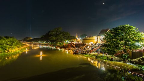 Time lapse - Loy Kratong Festival in Lamphun, Thailand Adlı Stok Video