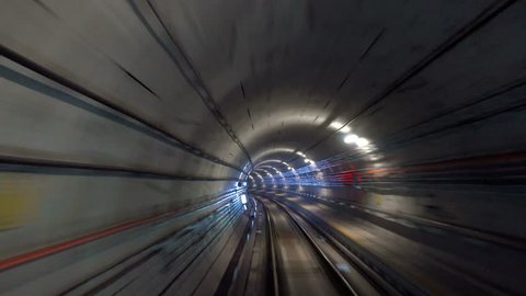 Riding through subway tunnel