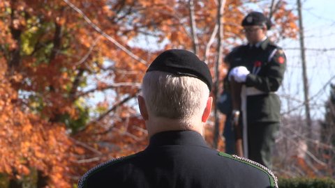 Aurora, Ontario, Canada November 2016 Canadian Soldiers and war veterans on remembrance day military ceremony 