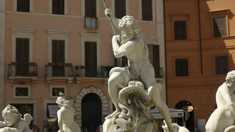ROME, ITALY- SEPTEMBER, 6, 2016: close up of the neptune fountain in piazza navona, rome, italy