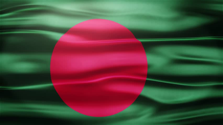 Realistic Seamless Loop Flag of Bangladesh Waving In The Wind With Highly Detailed Fabric Texture.