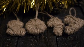 Christmas tree, christmas decoration, pine cone on black background, bokeh, light, garland - Powered by Shutterstock - Get 15% off with code: PIKWIZARD15