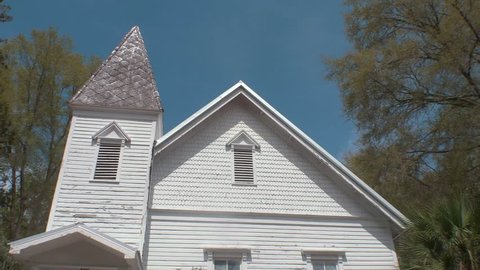 Establishing Shot of Old Wooden Church Building, Tilt Up, 4K
