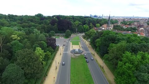 Aerial of road near Ossegempark Park van Laken located in Belgium Brussels where a famous building is located tourist attraction also for tourists visiting and touring through Europe 4k