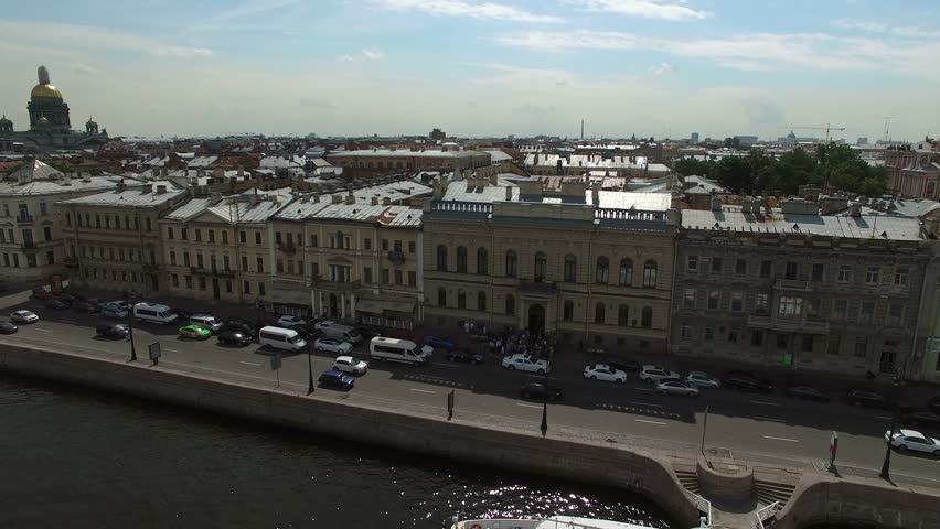 4k aerial shot of Saint-Petersburg wedding palace on English embankment