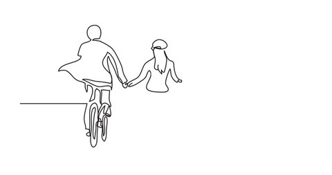 animation of continuous line drawing of two cyclists स्टॉक व्हिडिओ