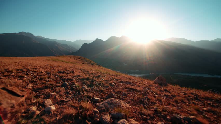mountain landscape Asian running man Jogging in the morning slow motion Royalty-Free Stock Footage #21388705