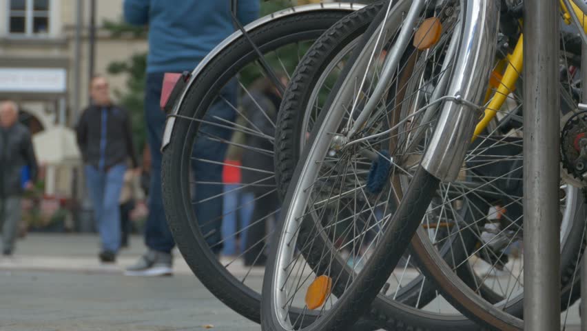 Ground view of a parking lot for bycicles in the oldtown.