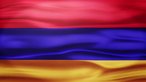 Realistic Seamless Loop Flag of Armenia Waving In The Wind With Highly Detailed Fabric Texture.