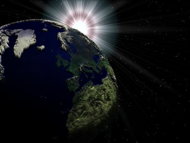 Earth with high detailed map,bump and displacement relief,sun behind and