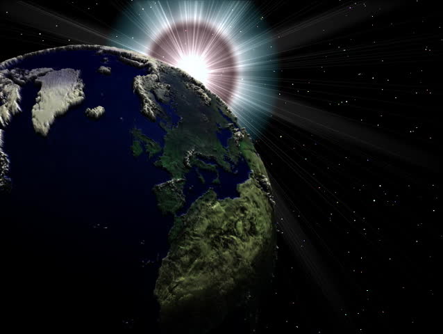 Earth with high detailed map,bump and displacement relief,sun behind rotating