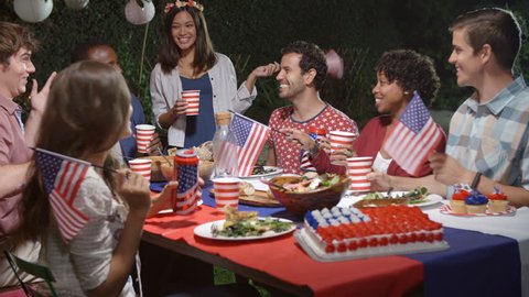 Friends Making A Toast To Celebrate 4th Of July At Party - Βίντεο στοκ