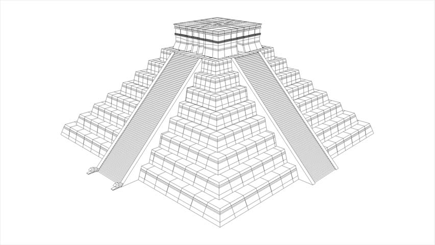 Mesoamerican/ Aztec/ Maya pyramid, wireframe and textured 360 view structural