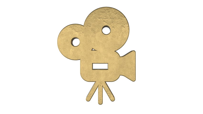 Movie camera logo rotate on white. Symbol for cinema, technology logotype. Available in HD video 3d render footage. Alpha matte channel included.Animation.