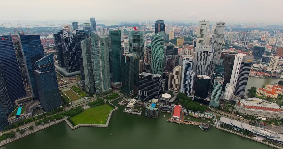 Aerial footage of Singapore skyscrapers with City Skyline. Drone video in 4K Royalty-Free Stock Footage #21429376