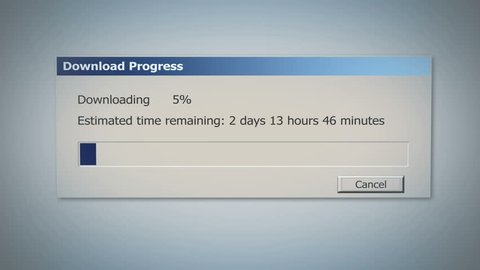 Dialog window with super slow downloading process, low Internet speed, old times