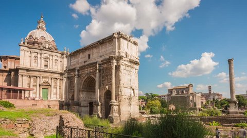 summer day roman forum arch of septimius severus panorama 4k time lapse rome italy