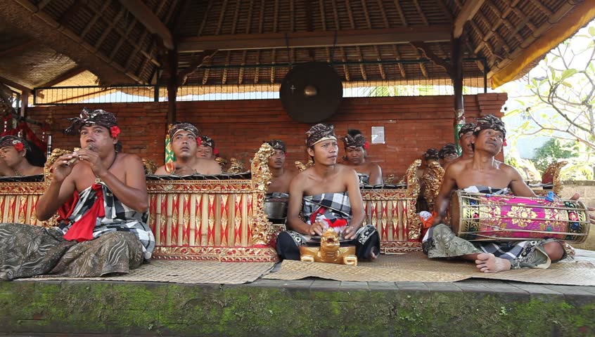 BALI, INDONESIA - APRIL 9: Balinese musicians during a classic national Balinese