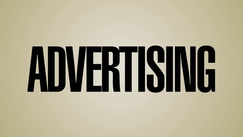 A looping, vertical carousel of words relating to advertising. This file