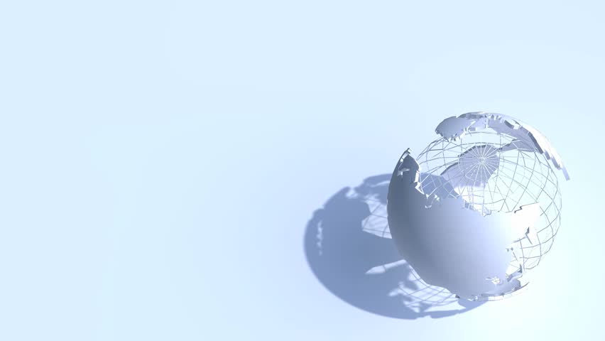 Three dimensional animation of a white globe on a white background with copy