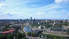 Aerial Time Lapse of Vilnius City at Sunny Day. 4K Ultra HD 3840x2160 Video Clip