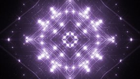 VJ Fractal violet kaleidoscopic background.Background volet motion with fractal design on black background. Disco spectrum lights concert spot bulb. Light Tunnel. Seamless loop.