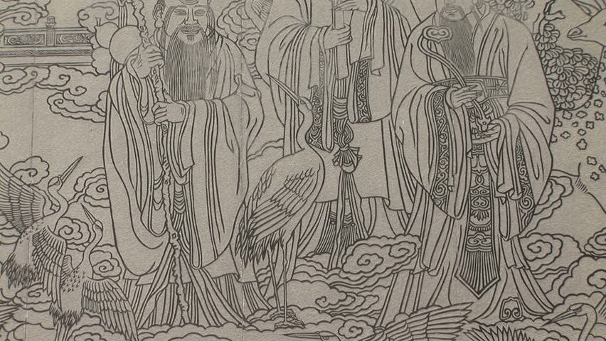 Chinese mural carved in stone, White Cloud Temple, world