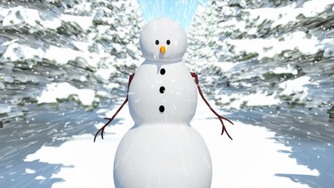 A talking snowman is walking through the winter fir forest in snow. Two points of view and isolated snowman. Full HD - 3D-Rendering