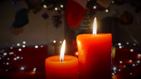 Christmas candles with white Christmas lights 