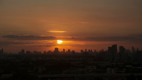 Dawn to morning sunrise time lapse in far city background - Bangkok, Thailand