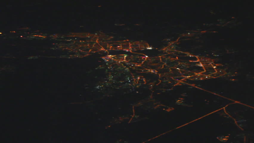 Night view on Kazan city from the height - from flying aircraft