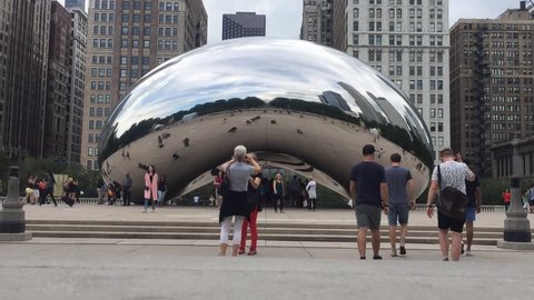CHICAGO - SEP 2016: Timelapse of Cloud Gate at Millennium Park, Chicago on September 14, 2016. Cloud Gate, also known as the Bean, is one of the major attractions.