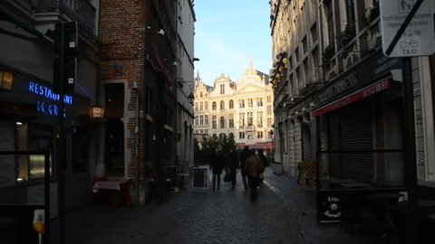 Brussels, Belgium. Circa December 2013: People and architecture in Brussels city during the Christmas Holiday mood
