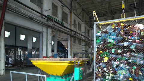 Loading the sorted plastic. Plastic recycling. Time lapse. 4k+