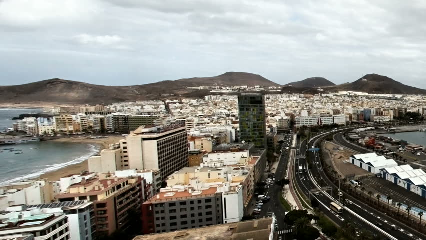 Las Palmas de Gran Canaria  Spain city skyline aerial, looking North timelapse HD