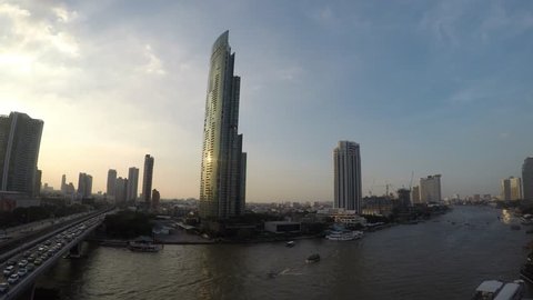 Timelapse - Chao phraya river of Bangkok city  day to night footage