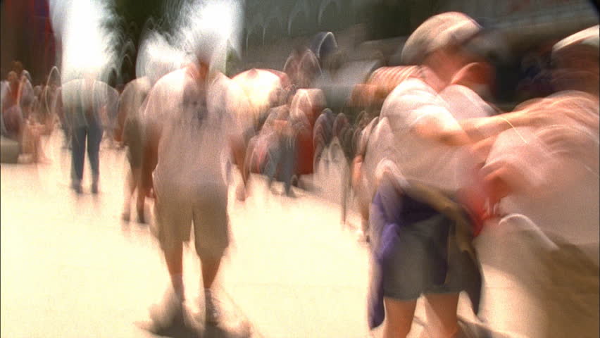BOSTON - CIRCA MAY 2001: Timelapse POV shot on crowded sidewalk in downtown
