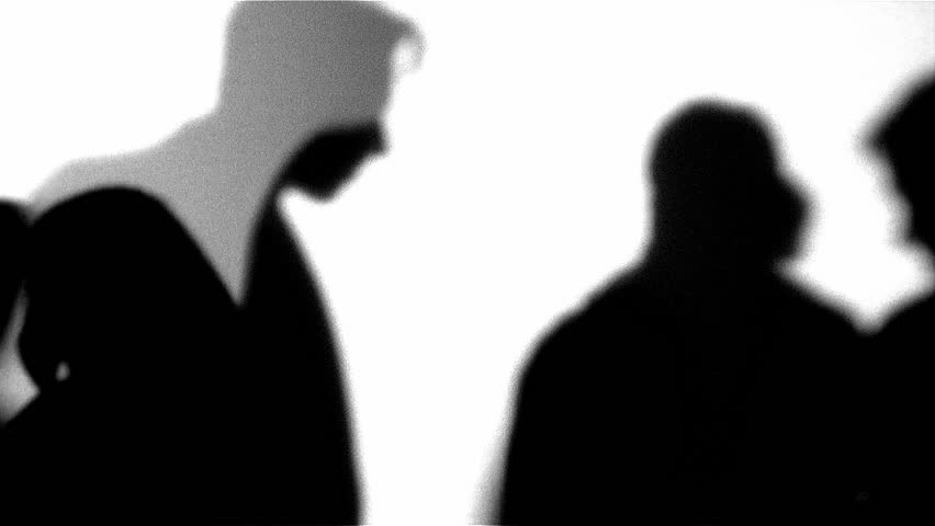 Black and white silhouette of people