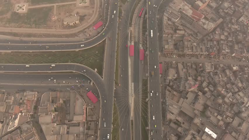 aerial view of badshahi masjid and the traffic in lahore pakistan
