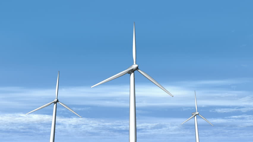 Wind turbines spinning. Seamless loopable. HD 1080. 3D animation.