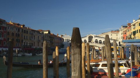 VENICE, ITALY - SEPTEMBER 2016: venice city famous grand canal sun light rialto bridge panorama 4k circa september 2016 venice, italy.