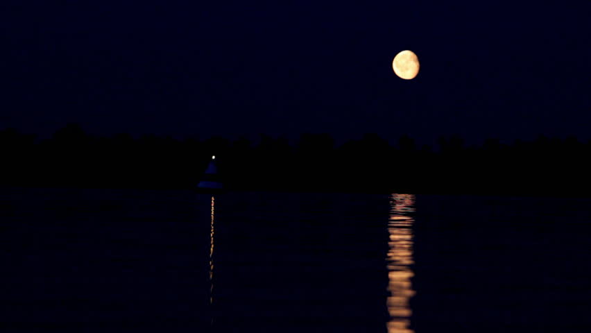 night moon and moonbeam in river
